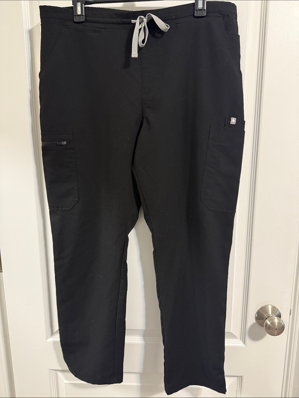 Figs Black Scrub Pants with Gray Drawstring
